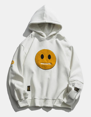 StraightFace Patchwork Hoodie White, M - Streetwear Hoodie - Slick Street