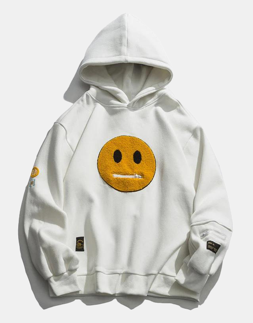 StraightFace Patchwork Hoodie White, M - Streetwear Hoodie - Slick Street