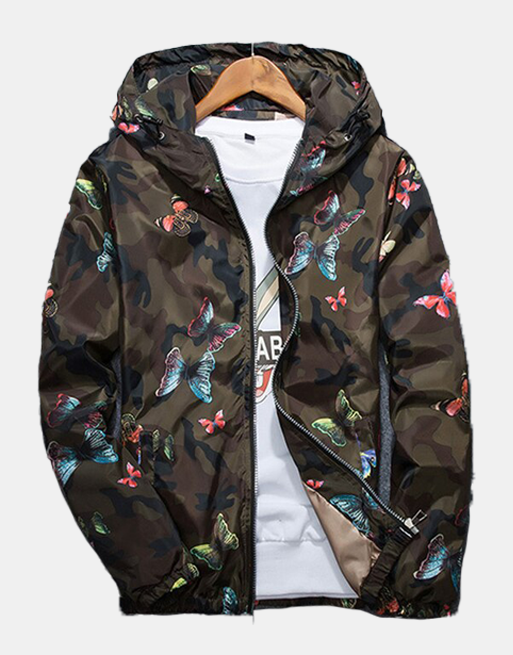 Butterfly Camo Windbreaker Brown, XXS - Streetwear Jackets - Slick Street