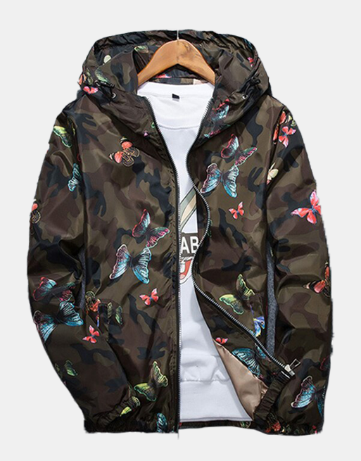 Butterfly Camo Windbreaker Brown, XS - Streetwear Jackets - Slick Street