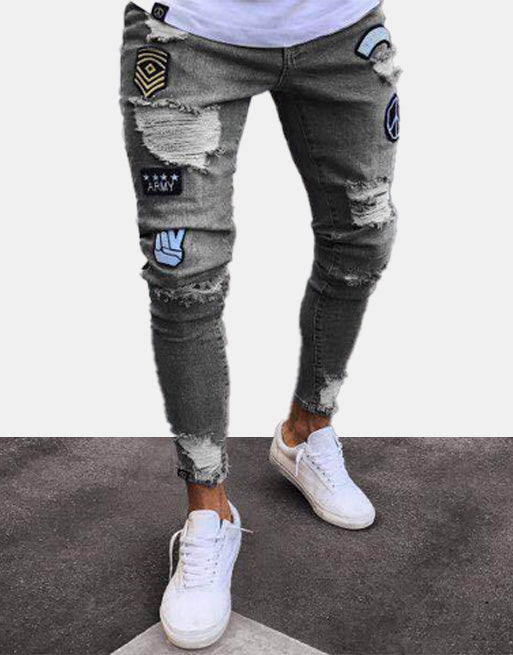 Peace Sign Ripped Skinny Jeans - 3 Colours ,  - Streetwear Jeans - Slick Street