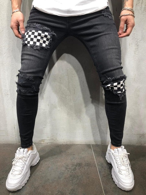 xChequered Distressed Skinny Jeans ,  - Streetwear Jeans - Slick Street