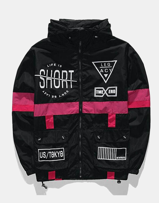 Life Is Short Windbreaker Jacket Black, S - Streetwear Jackets - Slick Street