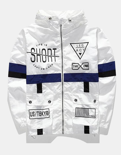 Life Is Short Windbreaker Jacket White, XS - Streetwear Jackets - Slick Street