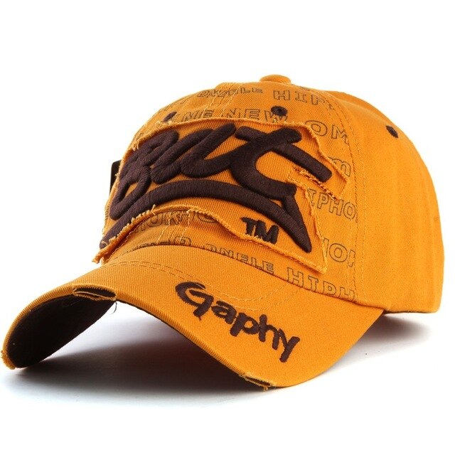 Bat Gaphy Distressed Baseball Cap (15 Colours) Orange, One Size - Streetwear Hats - Slick Street