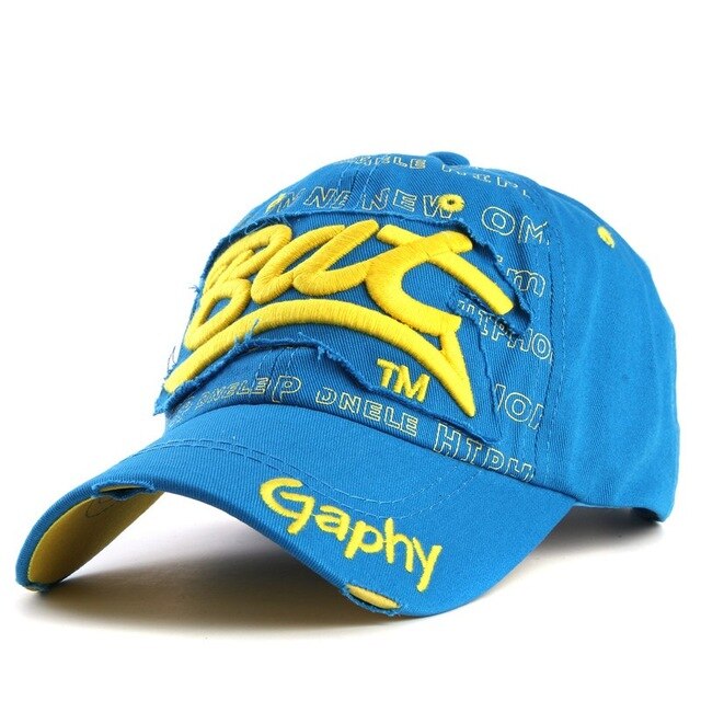Bat Gaphy Distressed Baseball Cap (15 Colours) Blue, One Size - Streetwear Hats - Slick Street