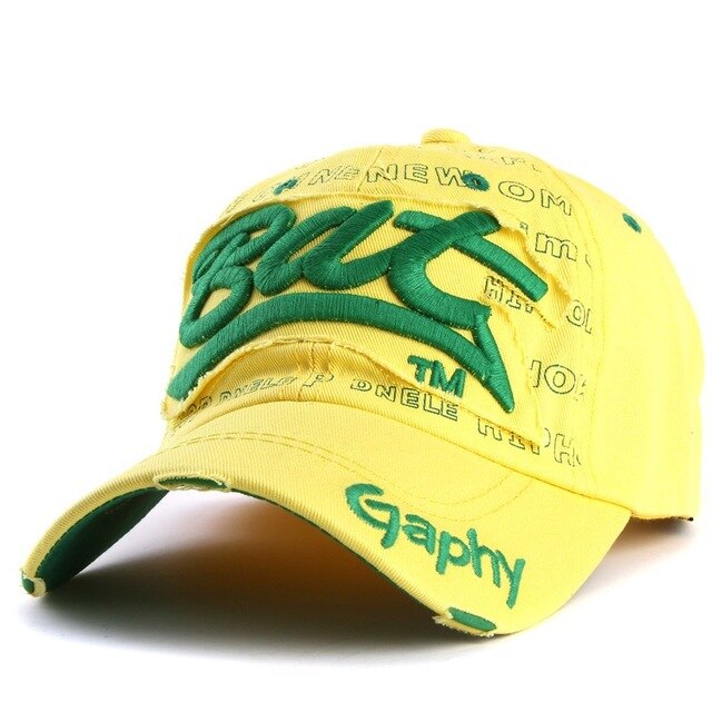 Bat Gaphy Distressed Baseball Cap (15 Colours) Yellow, One Size - Streetwear Hats - Slick Street
