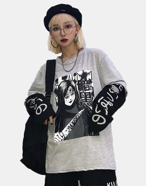 Dark Harajuku Japanese Full Sleeve Grey, XS - Streetwear T-Shirts - Slick Street