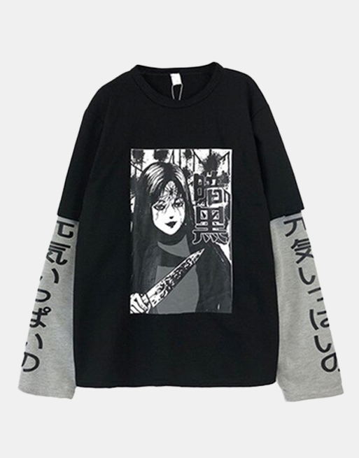 Dark Harajuku Japanese Full Sleeve Black, XS - Streetwear T-Shirts - Slick Street