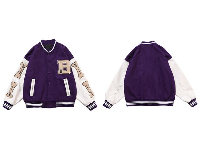 B Bone Bomber Jacket Purple, XS - Streetwear Jackets - Slick Street