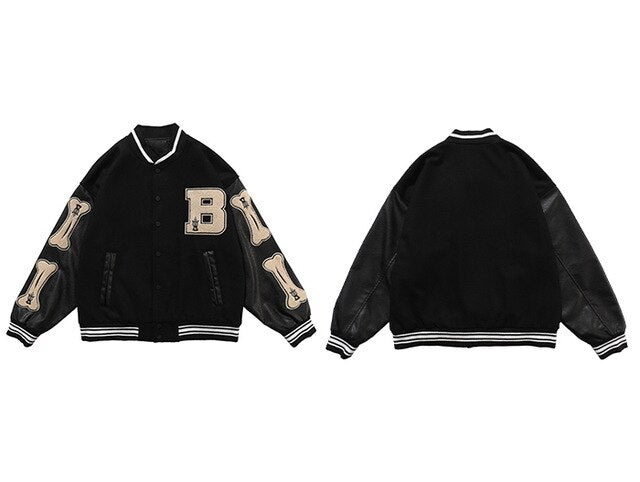 B Bone Bomber Jacket Black, L - Streetwear Jackets - Slick Street