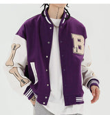 B Bone Bomber Jacket Purple, XS - Streetwear Jackets - Slick Street