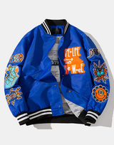 WOEF Varsity Jacket Blue, S - Streetwear Bomber Jacket - Slick Street