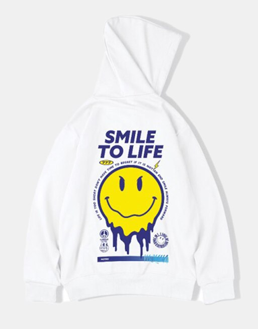 Smile To Life Hoodie White, XS - Streetwear Hoodie - Slick Street