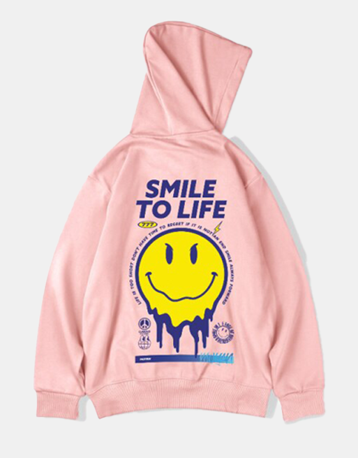 Smile To Life Hoodie Pink, XS - Streetwear Hoodie - Slick Street