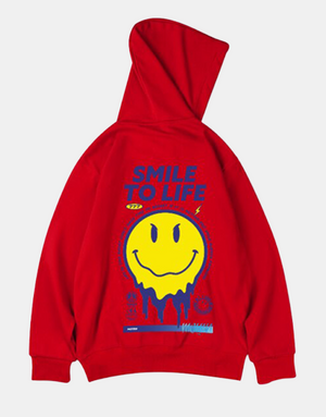 Smile To Life Hoodie Red, XS - Streetwear Hoodie - Slick Street