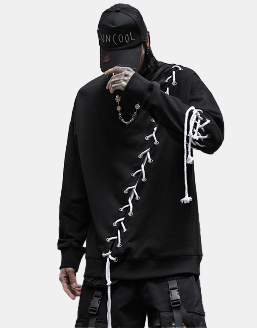 Cross Rope Sweater BLACK, M - Streetwear Sweatshirts - Slick Street