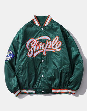 Simple Varsity Jacket Green, XS - Streetwear Jackets - Slick Street