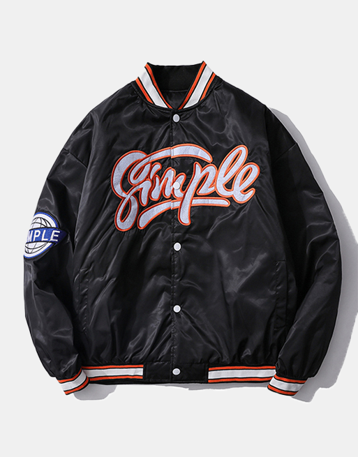 Simple Varsity Jacket Black, L - Streetwear Jackets - Slick Street