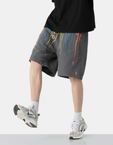 DISOUT Paint Dripping Shorts Gray, XXXL - Streetwear Shorts - Slick Street