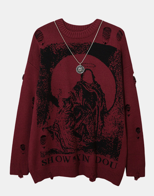 SHOW XIN DOU Sweater Red, M - Streetwear Sweatshirt - Slick Street
