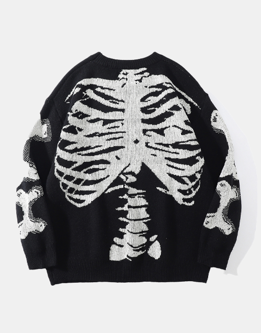 Skeleton Sweater Black, XS - Streetwear Sweatshirt - Slick Street