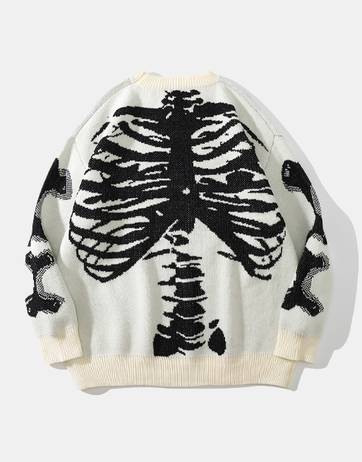 Skeleton Sweater White, M - Streetwear Sweatshirt - Slick Street