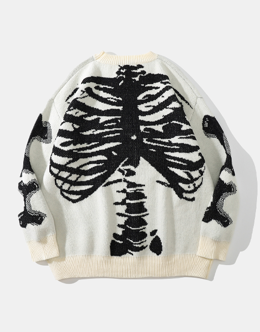 Skeleton Sweater White, XS - Streetwear Sweatshirts - Slick Street