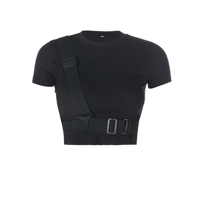 Techwear Black T-Shirt Shorts Sleeve, S - Streetwear Tops - Slick Street