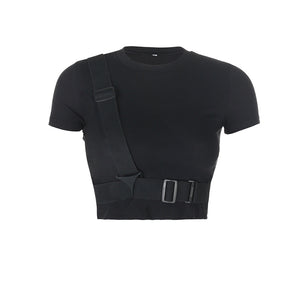 Techwear Black T-Shirt Shorts Sleeve, XS - Streetwear Tops - Slick Street