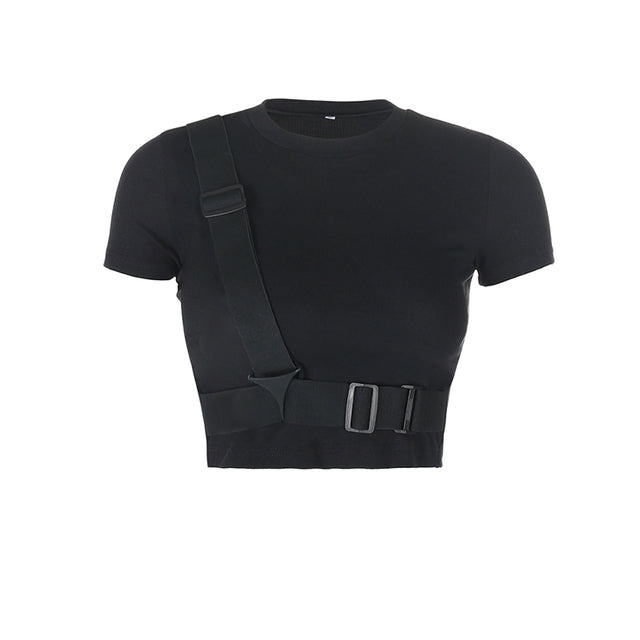 Techwear Black T-Shirt Shorts Sleeve, XS - Streetwear Tops - Slick Street