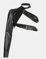 One Shoulder PU Cropped Coat Black, XS - Streetwear Jackets - Slick Street