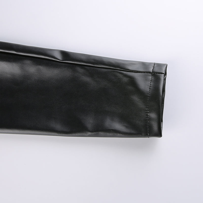 One Shoulder PU Cropped Coat ,  - Streetwear Jackets - Slick Street