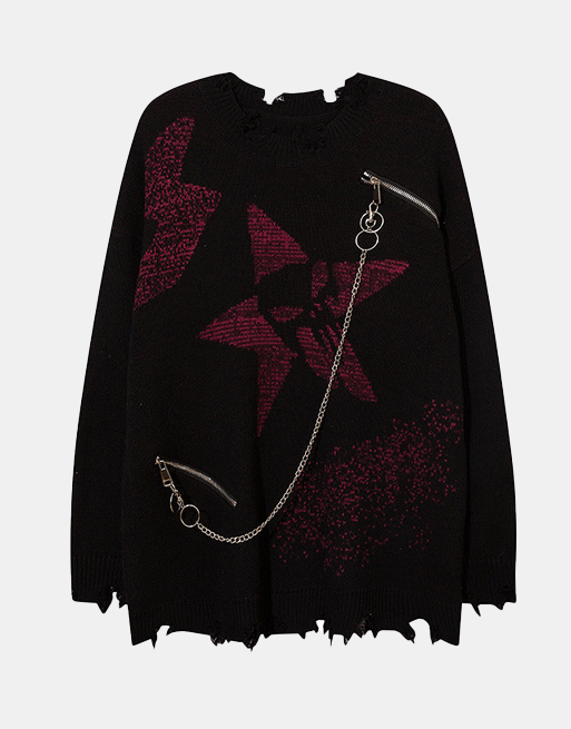 SKULL STAR Sweater Black, L - Streetwear Sweatshirt - Slick Street