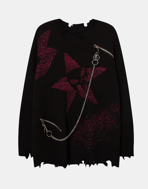 SKULL STAR Sweater Black, XS - Streetwear Sweatshirts - Slick Street