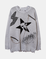 SKULL STAR Sweater Gray, XS - Streetwear Sweatshirts - Slick Street