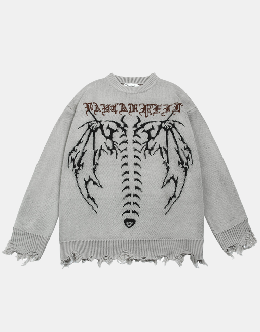 DRAGON ANGEL Sweater Gray, S - Streetwear Sweatshirt - Slick Street