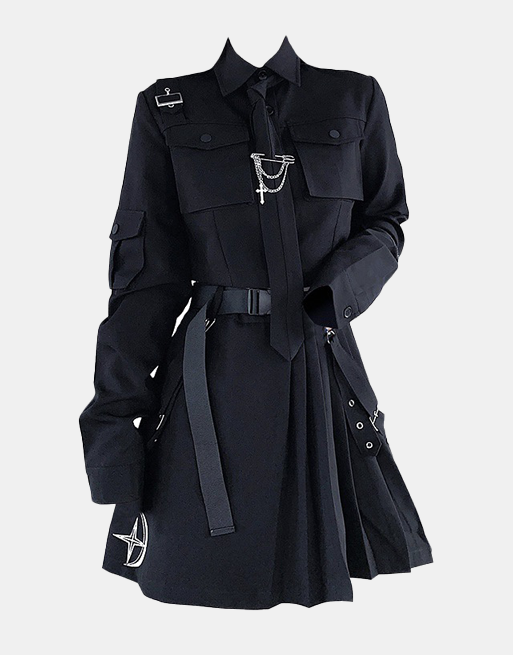 Dark Gothic Exposed Waist Skirt Suit Black, M - Streetwear Jackets - Slick Street