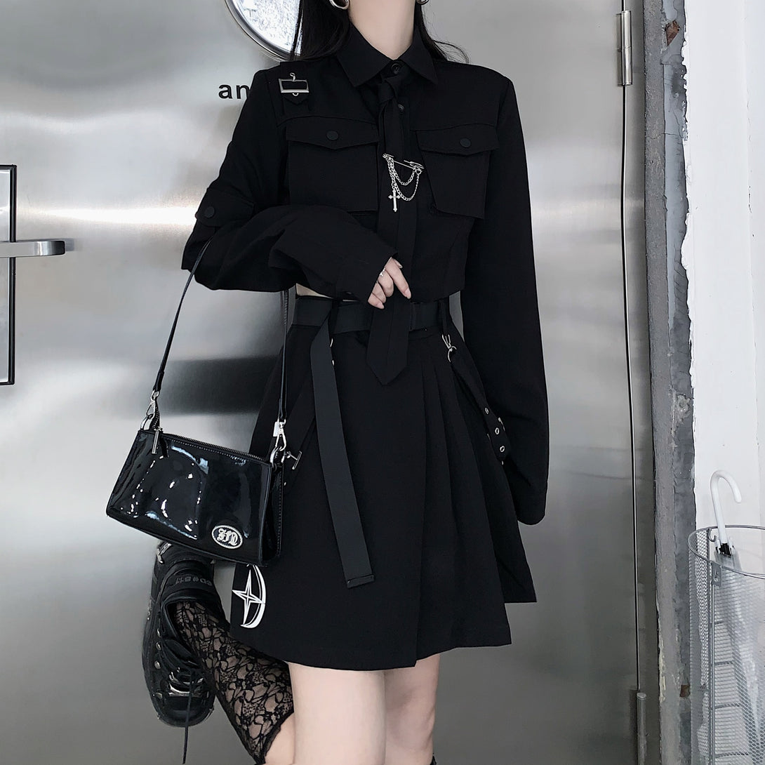 Dark Gothic Exposed Waist Skirt Suit ,  - Streetwear Jackets - Slick Street