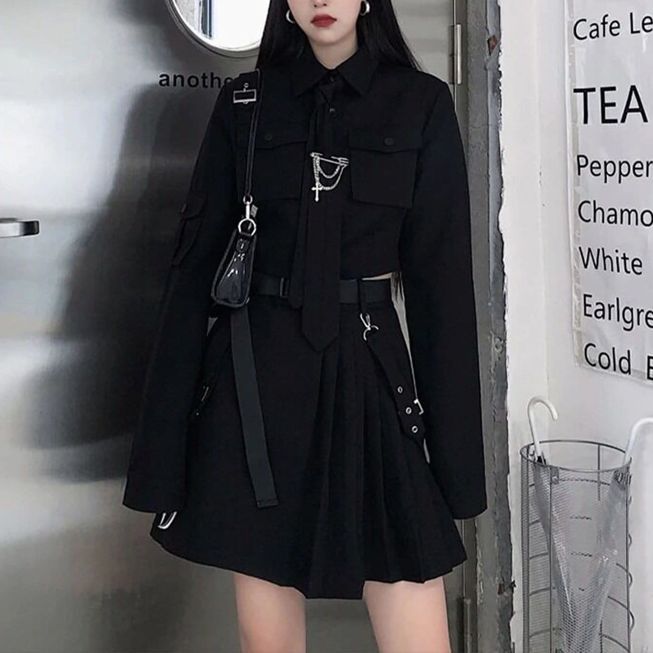 Dark Gothic Exposed Waist Skirt Suit ,  - Streetwear Jackets - Slick Street