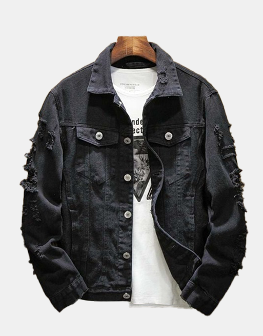 Mens black clearance denim jacket distressed