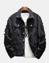 Distressed Denim Jacket Black, XS - Streetwear Jackets - Slick Street
