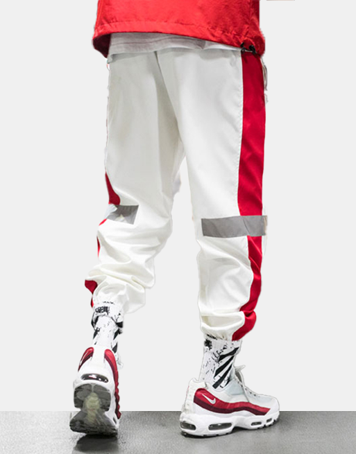 Side Striped Reflective Joggers XS, White & Red - Streetwear Joggers - Slick Street
