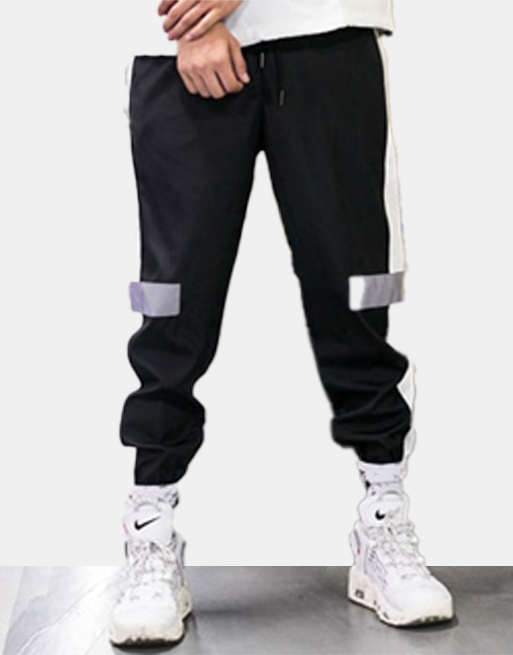 Side Striped Reflective Joggers Black & White, XS - Streetwear Joggers - Slick Street